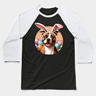 American Staffordshire Terrier Celebrates Easter with Bunny Ears Baseball T-Shirt